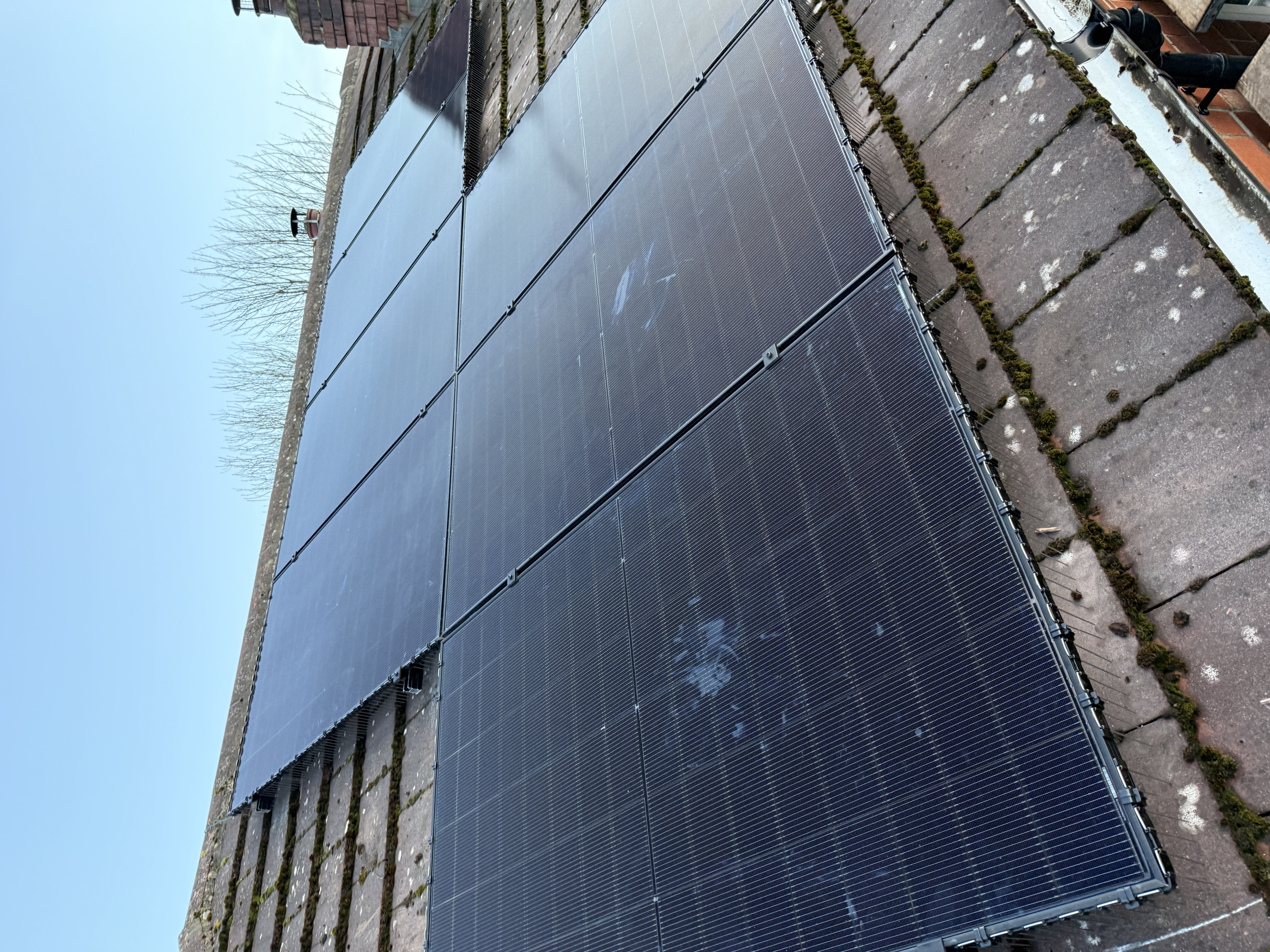 Close-up of monocrystalline solar panels fitted to a Yorkshire roof